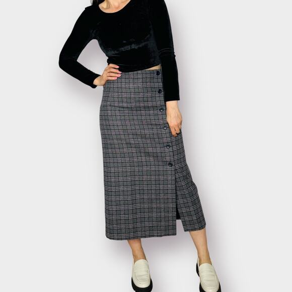 90s‎ Gray Purple Button Front Wool Skirt - Picture 1 of 5